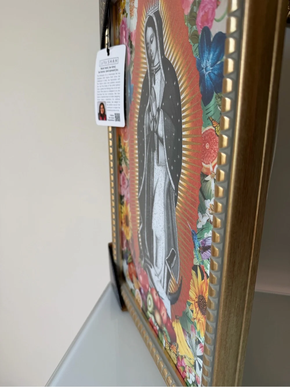 Sapna Shah Virgin Mary floral metallic gold framed wall art